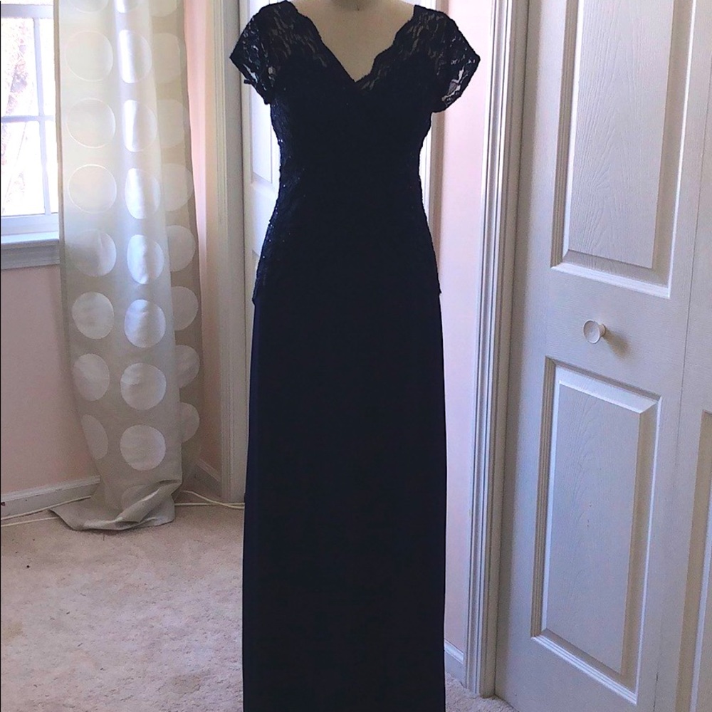 Navy blue lace and beaded Erving gown